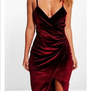 Velvet Wrap Over Strappy Midi Dress size US 10